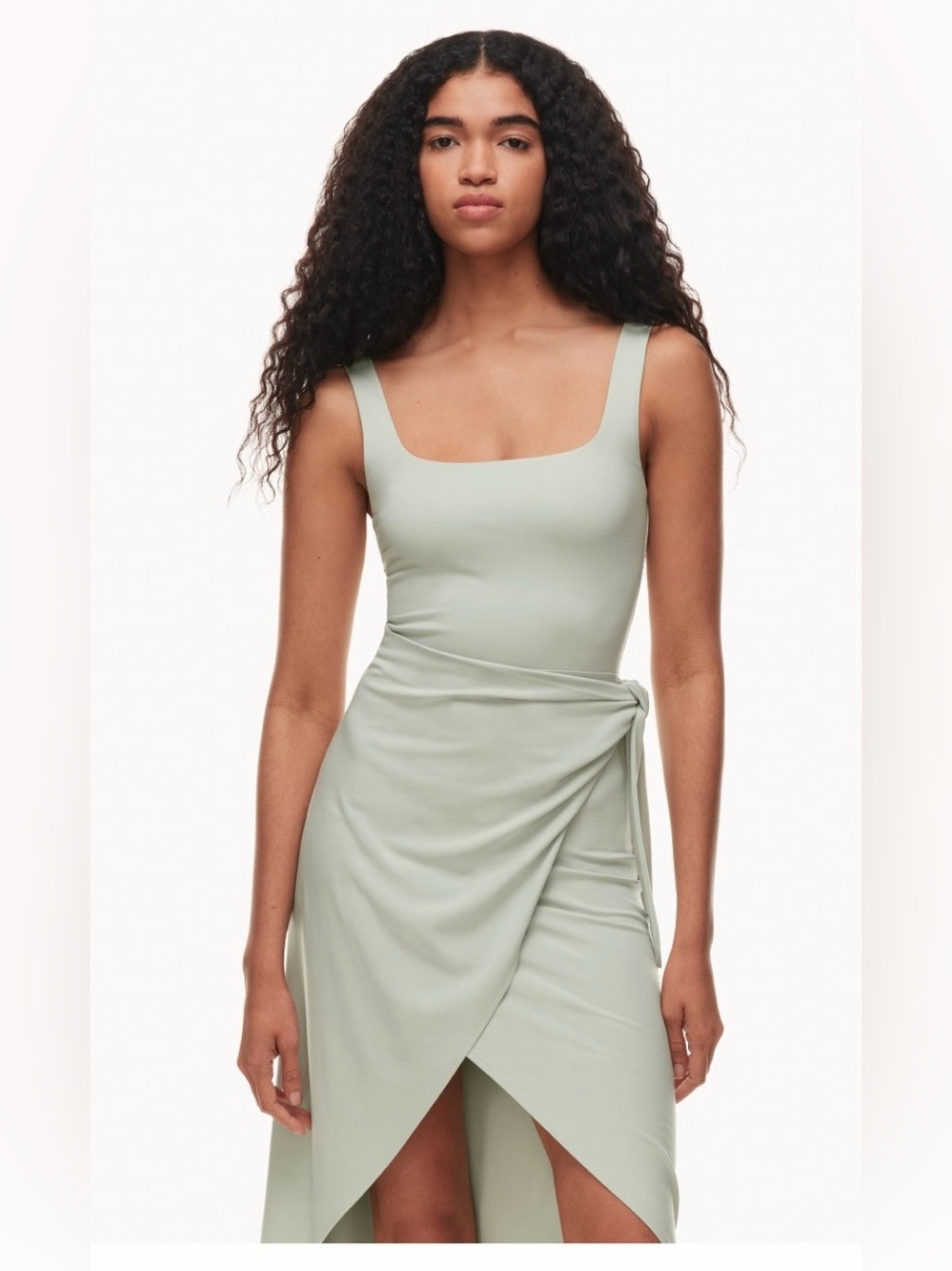 NWT Aritzia Wilfred Saturn Midi Dress Square Neck Wrap in Pastel Sage Green Sz M